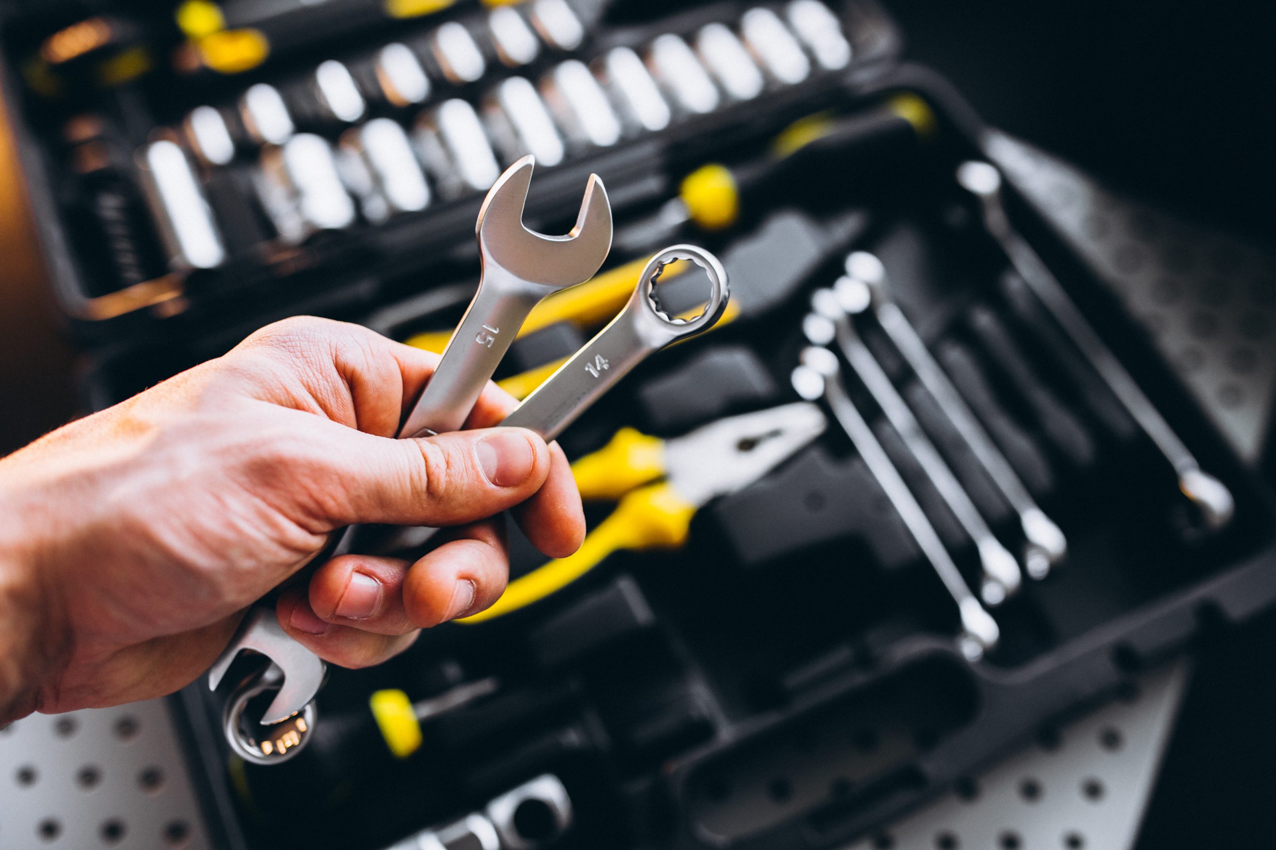 Hand Tools set of tools in a tool kit isolated
