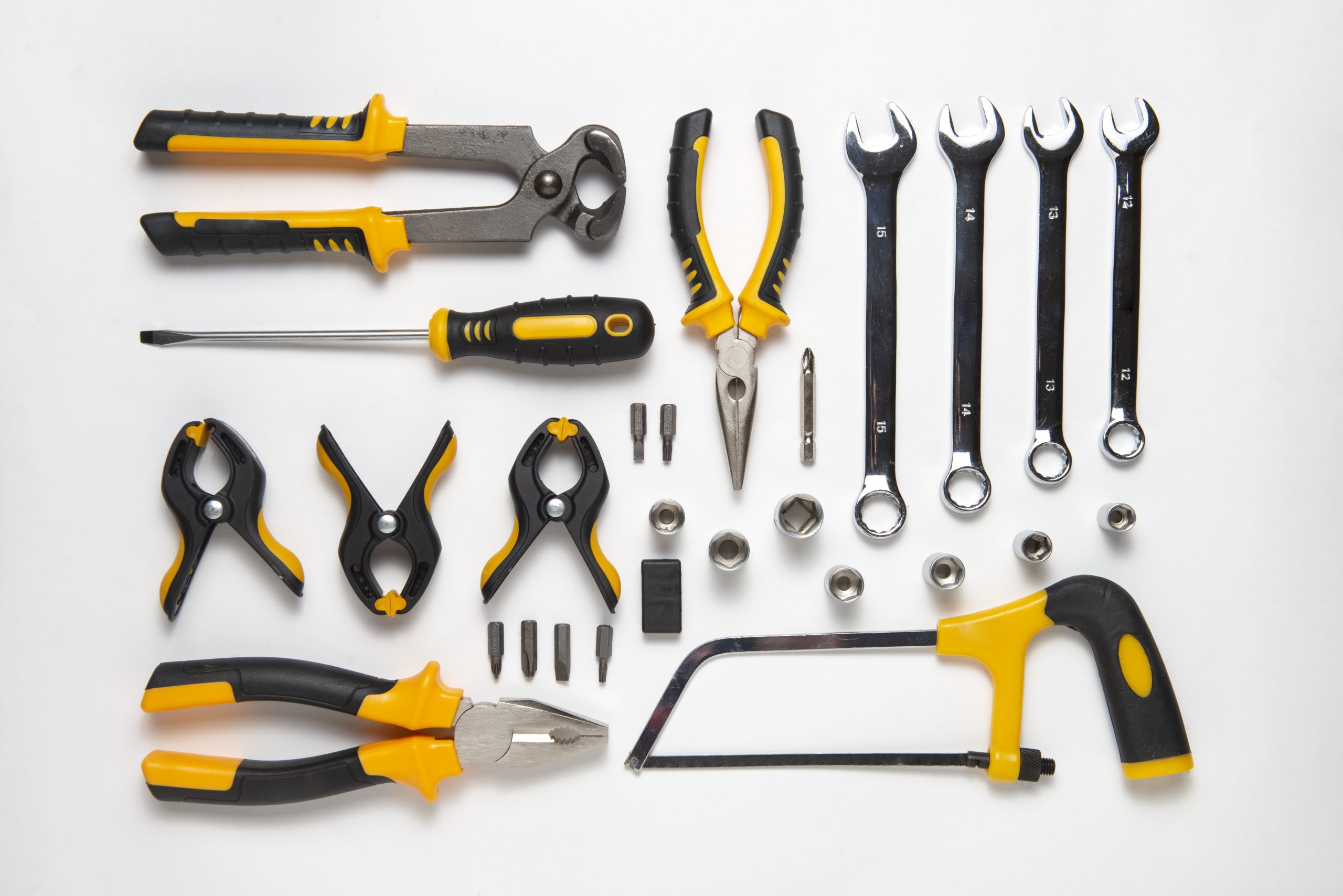 Hand Tools top view mechanical tools arrangement